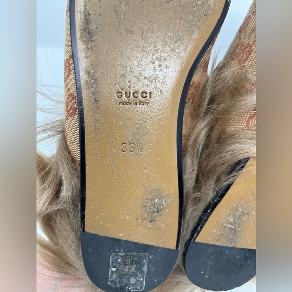 Gucci GG Monogram Horsebit Princetown Mule Slipper Brown Canvas Fur size 36.5 EU - Picture 7 of 7
